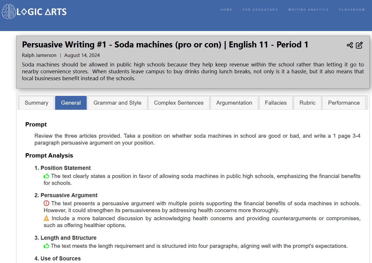 Logic Arts classroom interface